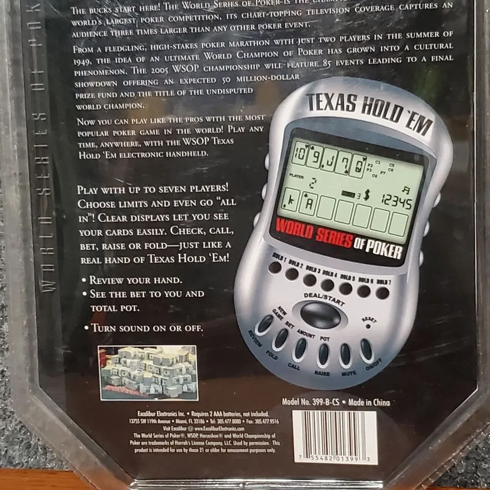 New TEXAS HOLD EM Electronic Handheld Game World Series of Poker Travel Size